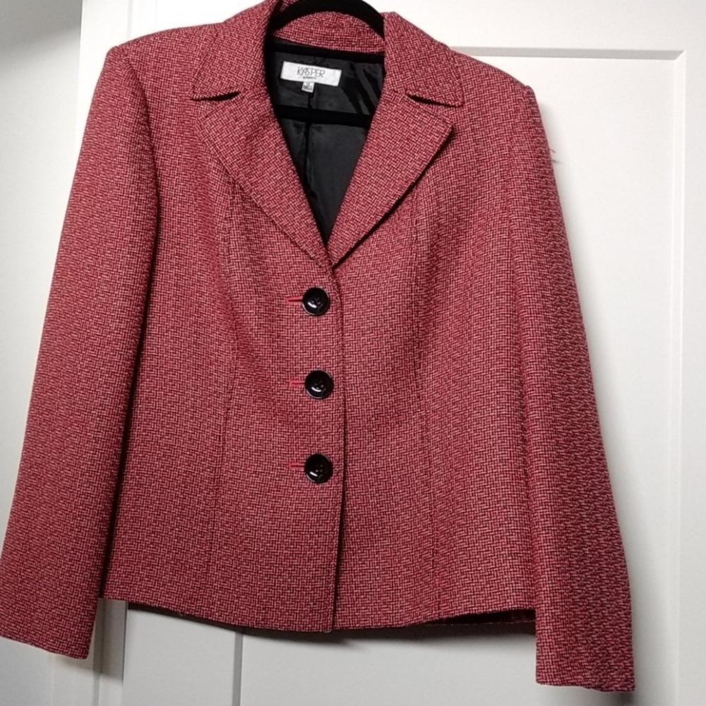 Kasper Pink and Black Button Lapel Down Blazer